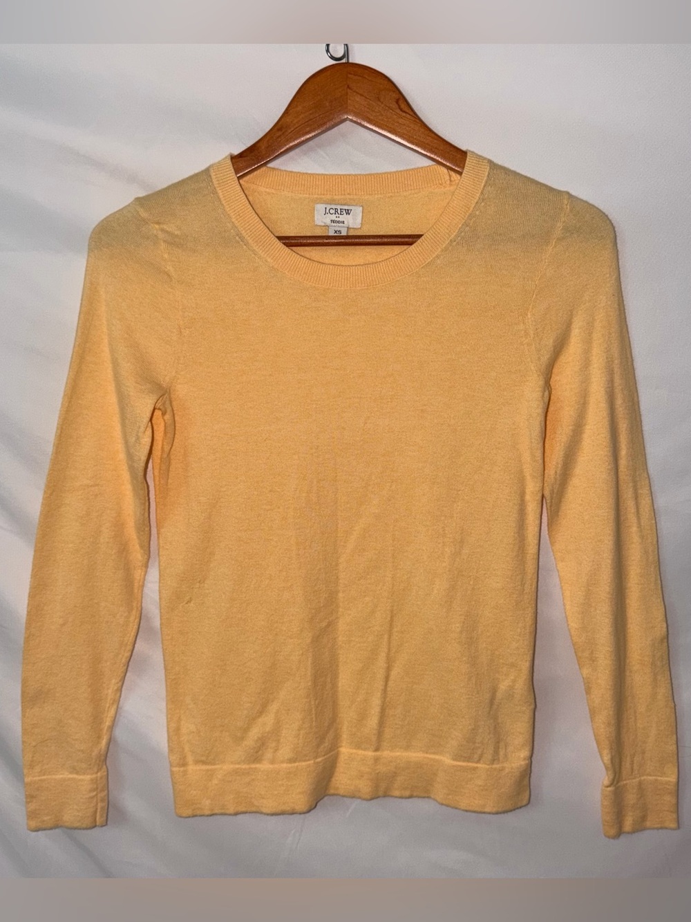 Vintage 90s J. Crew Teddie Pastel Yellow 100% Cotton Retro XS Crewneck Sweater